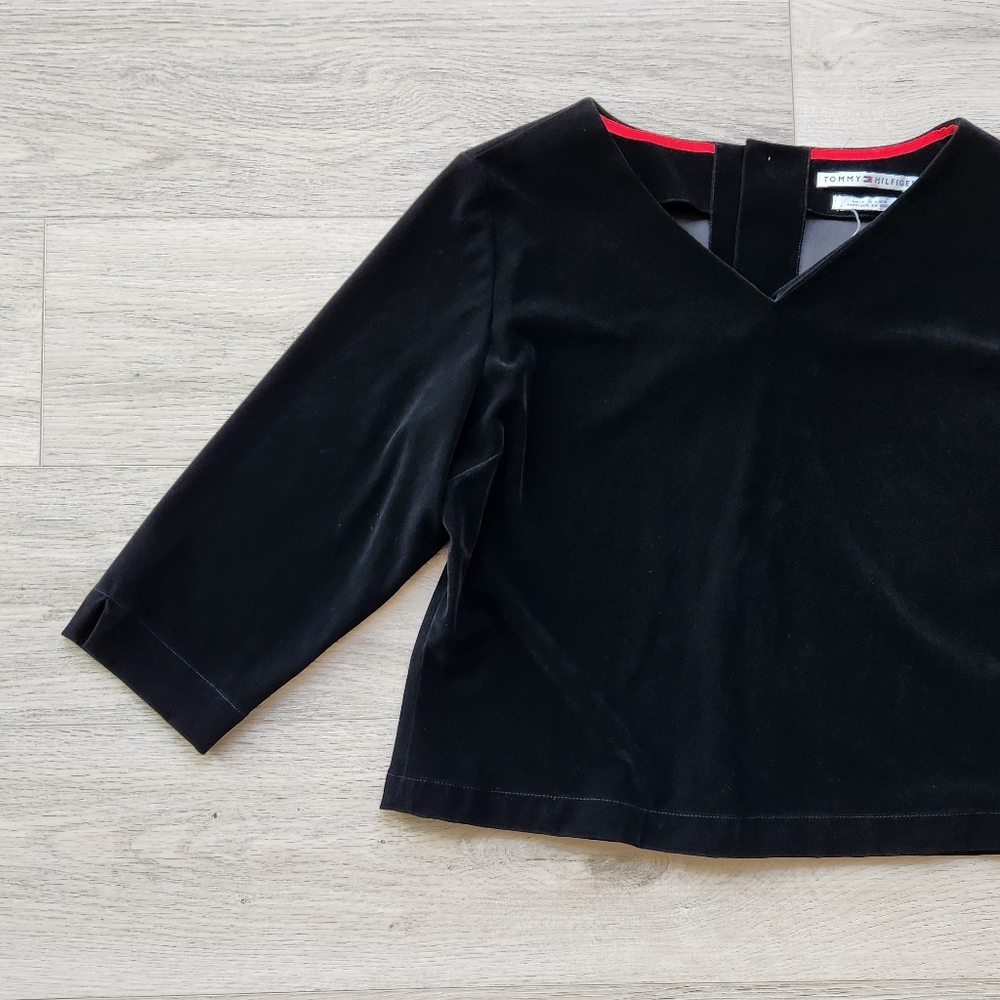 Tommy Hilfiger Velvet Top Womens 14 Three Quarts Sleeves Buttons V Neck - Picture 2 of 8